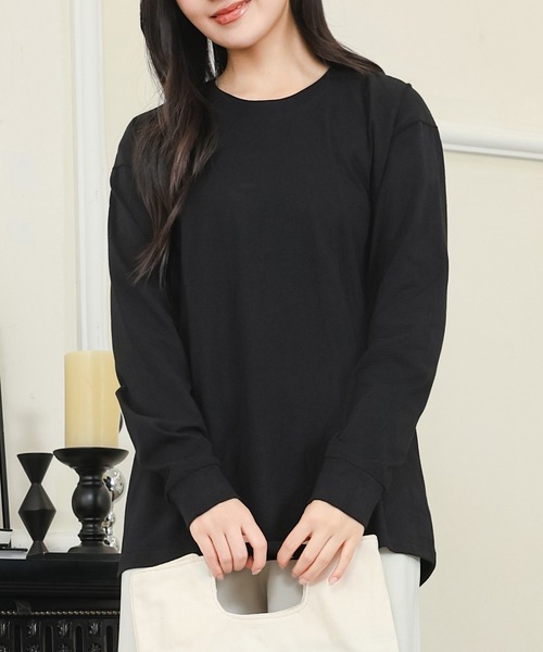 DAYRA tシャツ コットン ラウンドネック 袖口 切替 カットソー