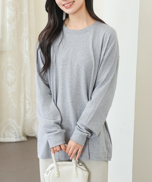 DAYRA tシャツ コットン ラウンドネック 袖口 切替 カットソー