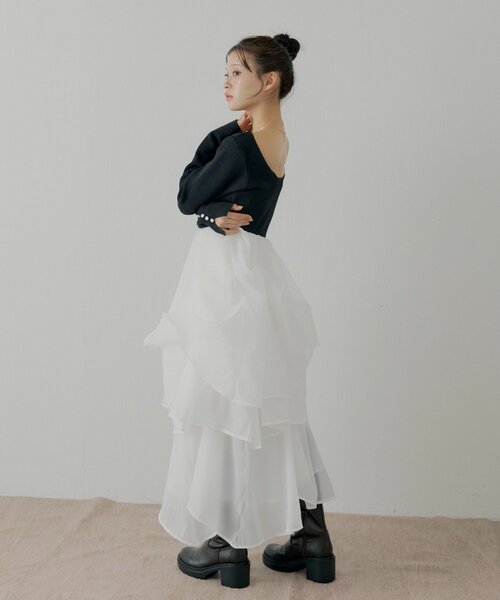 タックチュールドッキングロングワンピース Chico（チコ） ワンピース 「WEB限定/SALON by Chico」タックチュール