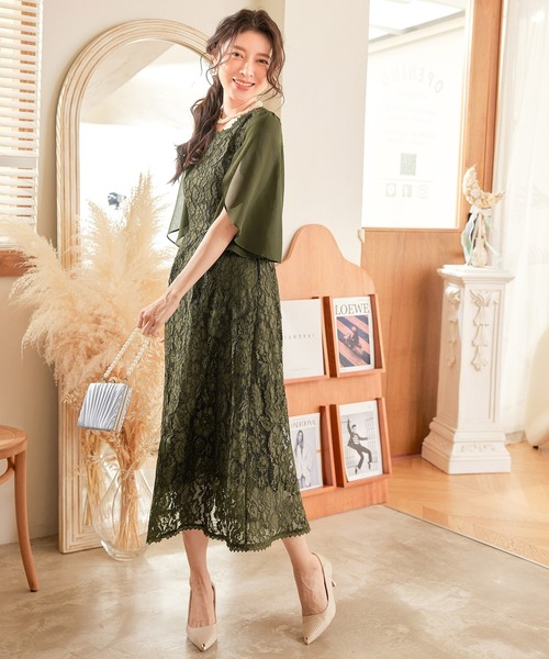 「DRESS PLUS」 半袖ワンピース L ダークグレー レディース_画像8