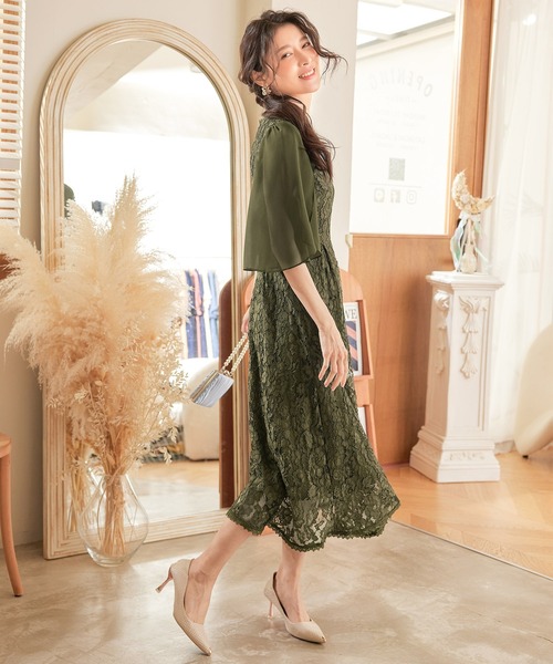 「DRESS PLUS」 半袖ワンピース L ダークグレー レディース_画像9