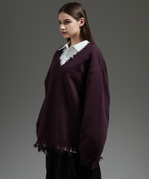 「cussil」 長袖ニット X-SMALL ワインレッド メンズ_画像4