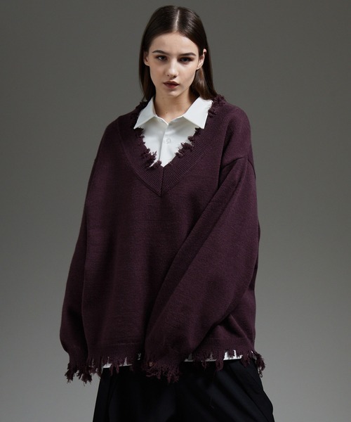 「cussil」 長袖ニット X-SMALL ワインレッド メンズ_画像5