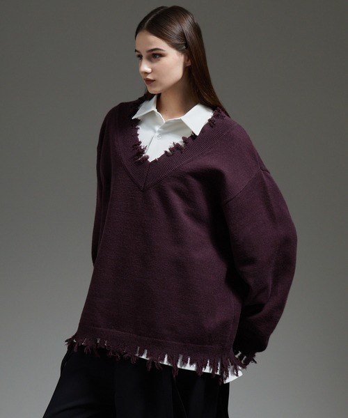 「cussil」 長袖ニット X-SMALL ワインレッド メンズ_画像6