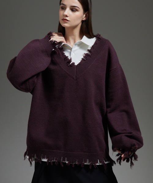 「cussil」 長袖ニット X-SMALL ワインレッド メンズ_画像7