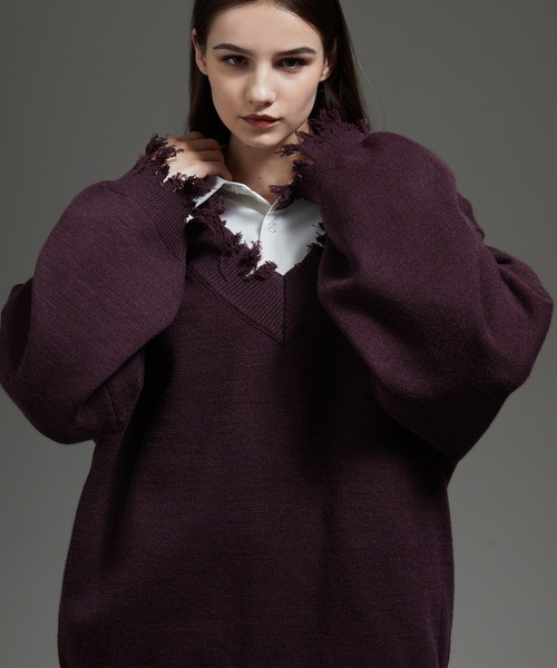 「cussil」 長袖ニット X-SMALL ワインレッド メンズ_画像8