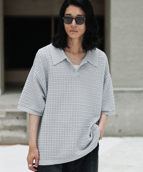 「WYM LIDNM」 半袖ニット L ベージュ メンズ_画像5