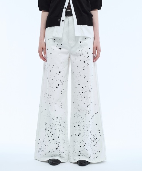 ジーンズ Hand paint wide buggy flare denim pants / ハンドペイント