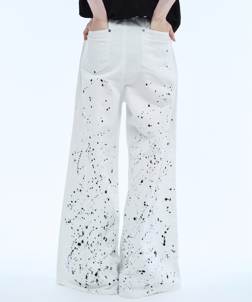 ジーンズ Hand paint wide buggy flare denim pants / ハンドペイント