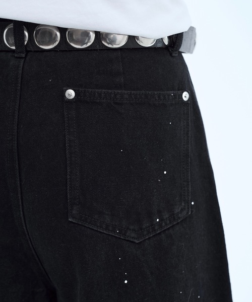 ジーンズ Hand paint wide buggy flare denim pants / ハンドペイント