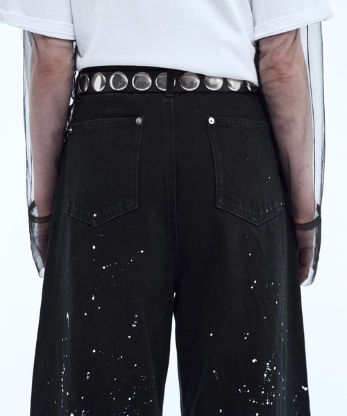 ジーンズ Hand paint wide buggy flare denim pants / ハンドペイント