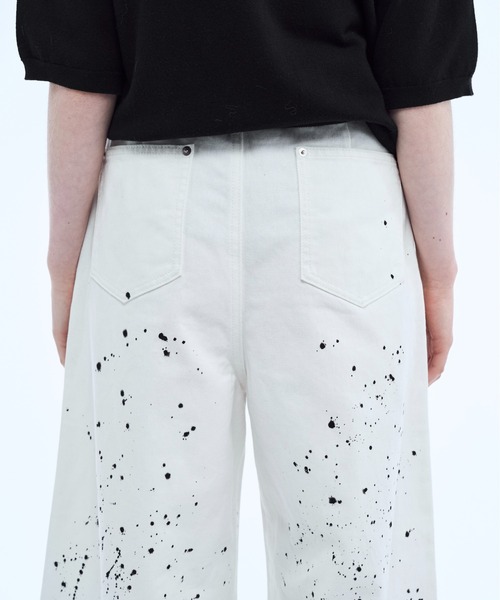 ジーンズ Hand paint wide buggy flare denim pants / ハンドペイント