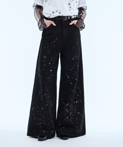 【スペシャルプライス】ハンドペイント・国産ワイドジーンズ ジーンズ Hand paint wide buggy flare denim pants / ハンドペイント