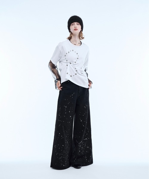 seyto サイズ2 / ハンドペイントワイドバギーデニムパンツ ジーンズ Hand paint wide buggy flare denim pants / ハンドペイント