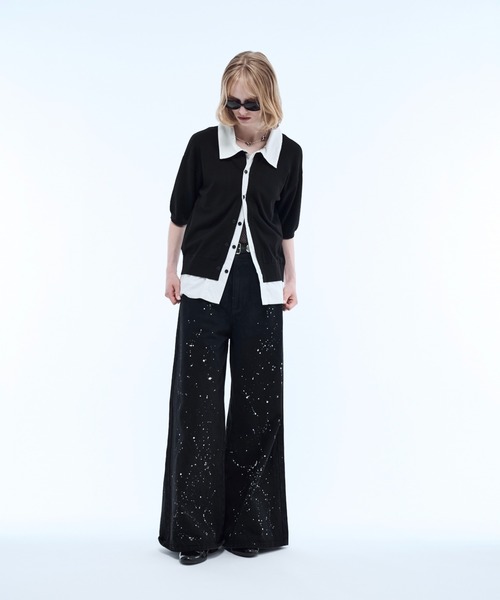 seyto サイズ2 / ハンドペイントワイドバギーデニムパンツ ジーンズ Hand paint wide buggy flare denim pants / ハンドペイント