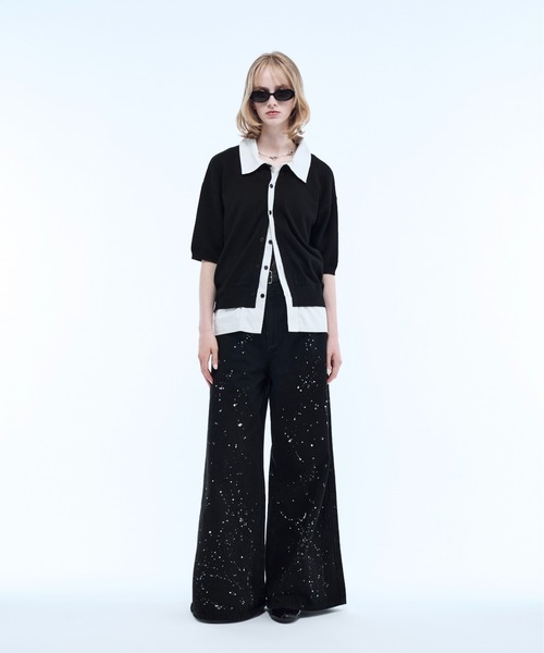 ジーンズ Hand paint wide buggy flare denim pants / ハンドペイント