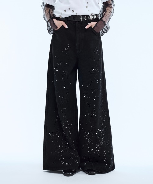 ジーンズ Hand paint wide buggy flare denim pants / ハンドペイント 