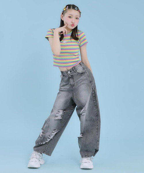ぷっくりちびハートタグ　フリンジデニムNo.288 ANAP GiRL（アナップガール） パンツ ハートペイント クラッシュ