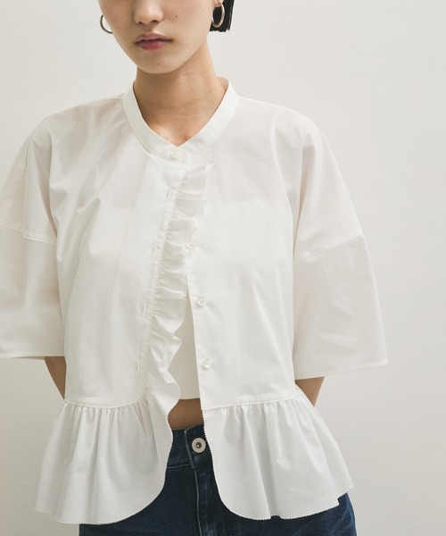 ADAM ET ROPE シャツ ブラウス ピンタックフリルブラウス 白 ADAM ET ROPE'（アダムエロペ） シャツ ブラウス 【WEB限定