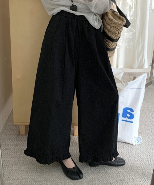 unminou プリーツフリルパンツ　ブラック　【美品】 パンツ ハイウエストフリルパンツ レディース : ZOZOTOWN Yahoo!店