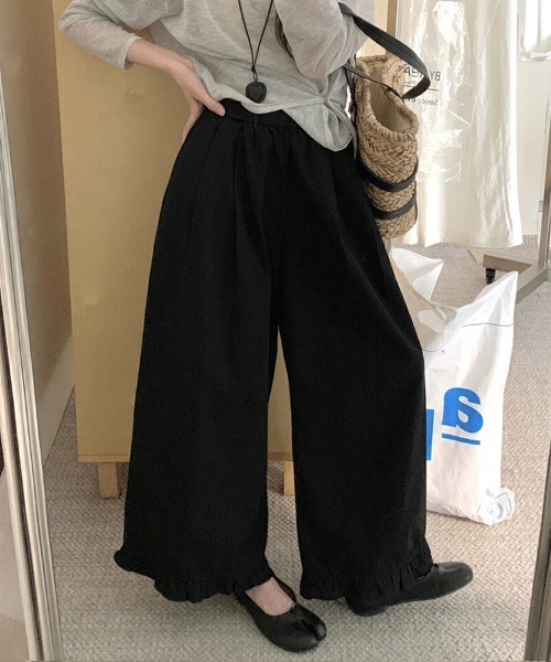 verybrain フリルパンツ　黒 パンツ ハイウエストフリルパンツ レディース : ZOZOTOWN Yahoo!店