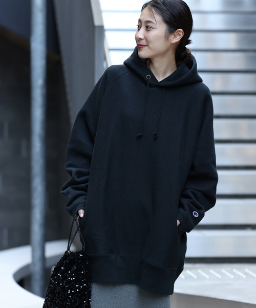 「Champion」 プルオーバーパーカー MEDIUM ブラック レディース_画像3
