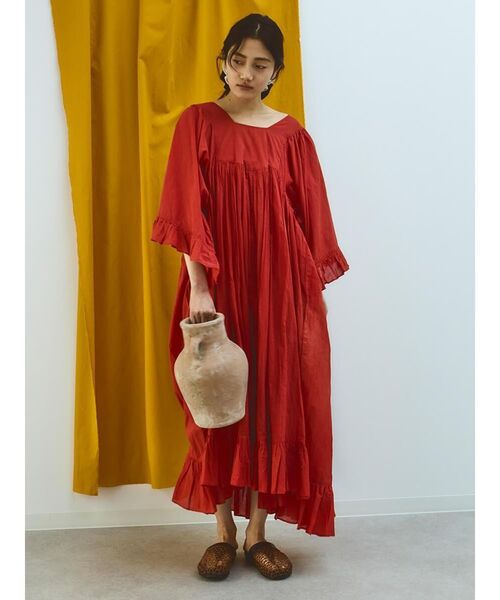 K I.Y様ワンピース38翌日発送レッド FIKA.（フィーカ） ワンピース 2way hem frill cotton onepiece