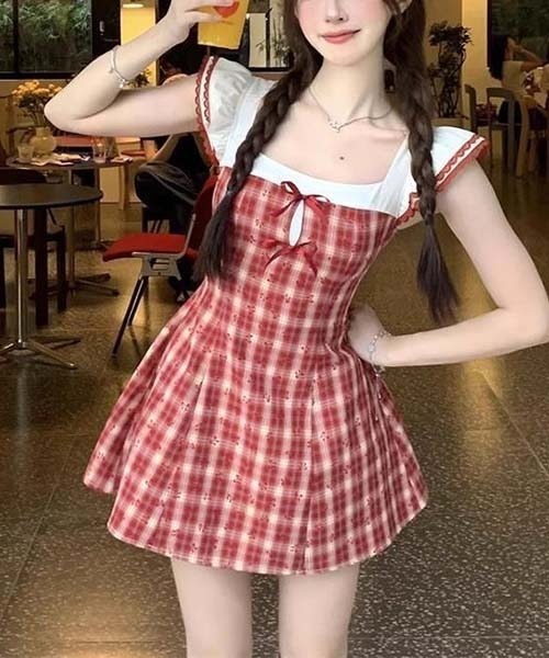 gossip!ロサンゼルス ワンピース レッドチェック ガーリー フリル