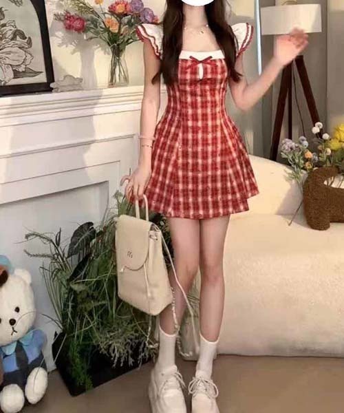 gossip!ロサンゼルス ワンピース レッドチェック ガーリー フリル