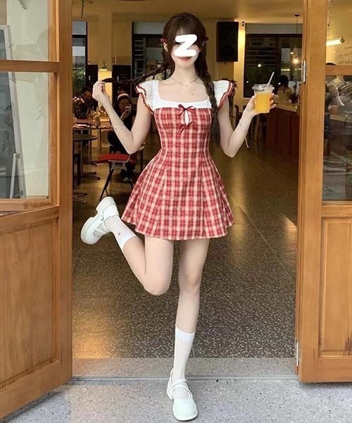 gossip!ロサンゼルス ワンピース レッドチェック ガーリー フリル
