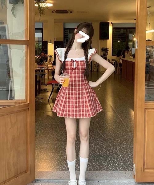gossip!ロサンゼルス ワンピース レッドチェック ガーリー フリル