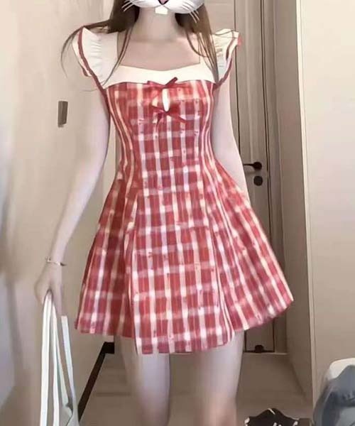 gossip!ロサンゼルス ワンピース レッドチェック ガーリー フリル
