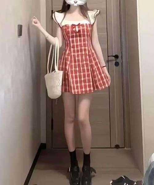 gossip!ロサンゼルス ワンピース レッドチェック ガーリー フリル