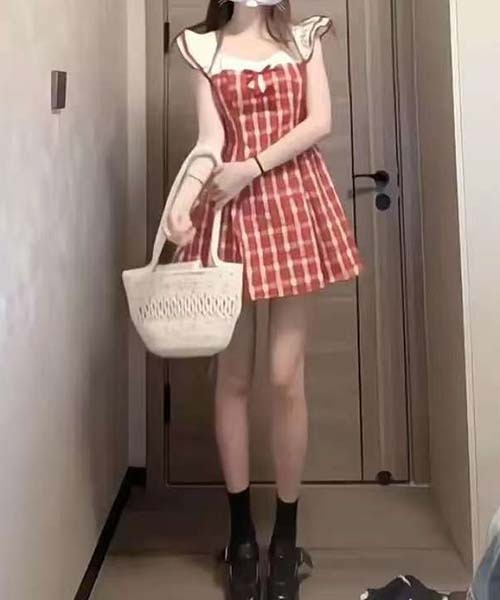gossip!ロサンゼルス ワンピース レッドチェック ガーリー フリル