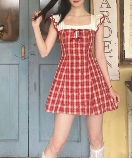 gossip!ロサンゼルス ワンピース レッドチェック ガーリー フリル