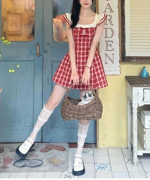 gossip!ロサンゼルス ワンピース レッドチェック ガーリー フリル