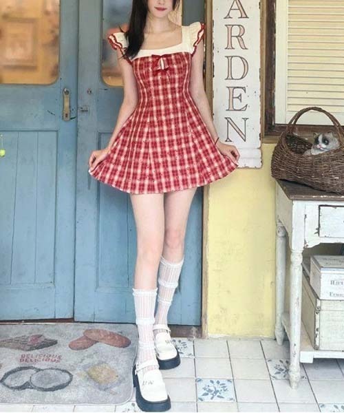 gossip!ロサンゼルス ワンピース レッドチェック ガーリー フリル