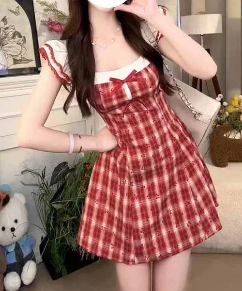 gossip!ロサンゼルス ワンピース レッドチェック ガーリー フリル