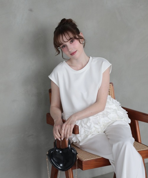 Myu（ミュー） tシャツ 裾FLOWERチュールTee (フレンチ袖) レディース 