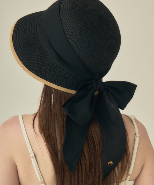 新品未使用wicagrocery Strawhat Ribbon Piping muku 帽子 ハット 紫外線カット レディース STRAW HAT/RIBBON