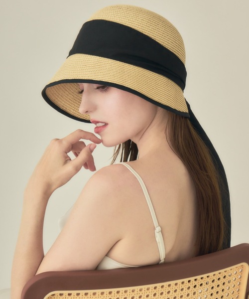 muku 帽子 ハット 紫外線カット レディース STRAW HAT/RIBBON