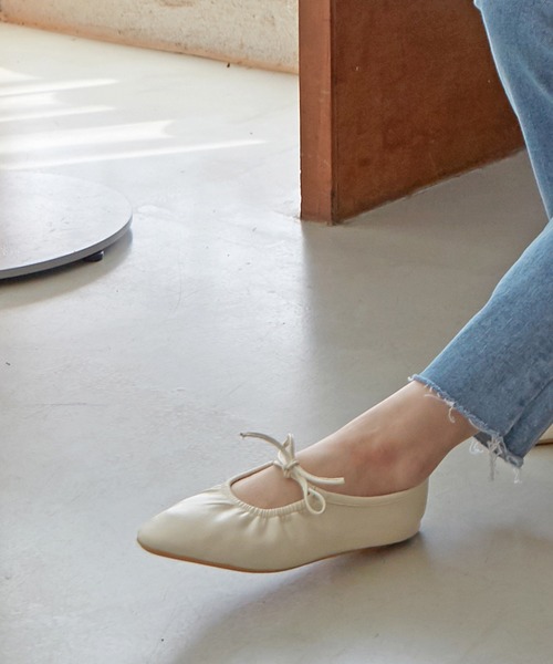 by muni:r シューズ バレエシューズ レディース しわ加工 フラット