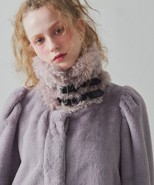 J1U by LA BELLE ETUDE ノーカラーコート コート レザーベルトファー