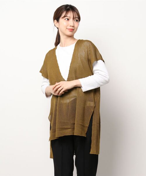 STYLEBLOCK ベスト ジレ 麻タッチ透かし編みニットベスト