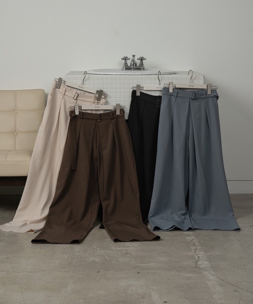 lawgy（ラウジー） パンツ tuck straight belt set pants / タック