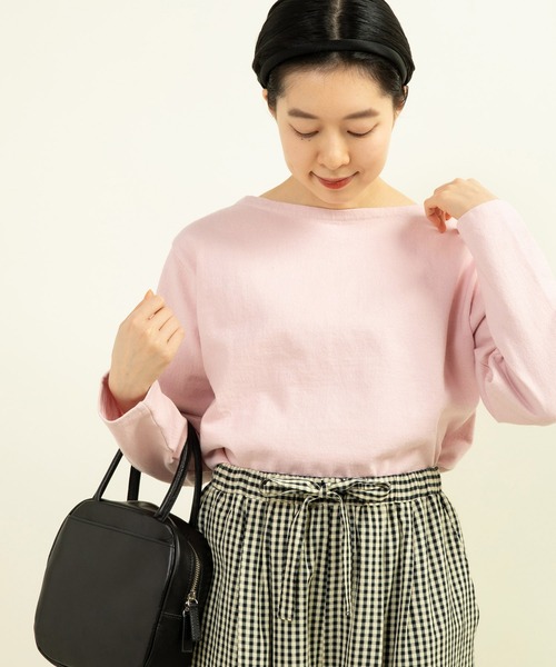 tシャツ 16/2空紡糸ボーダー製品染めボートネックプルオーバー レディース