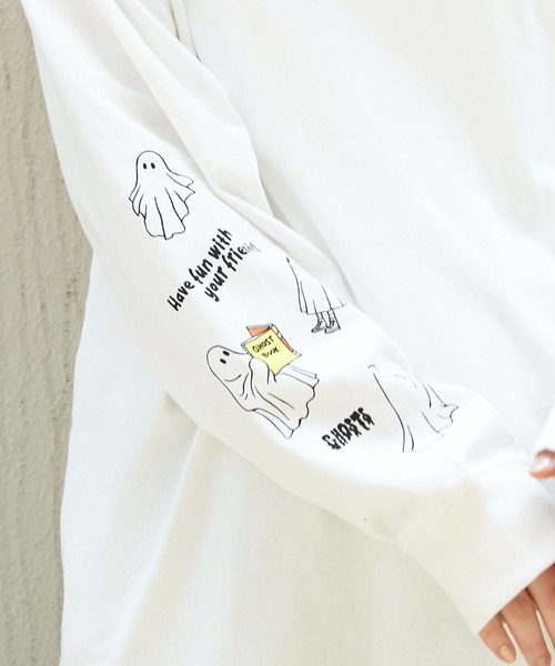 tシャツ 袖オバケプリント ロングスリーブTシャツ メンズ レディース | NO NEED | 05