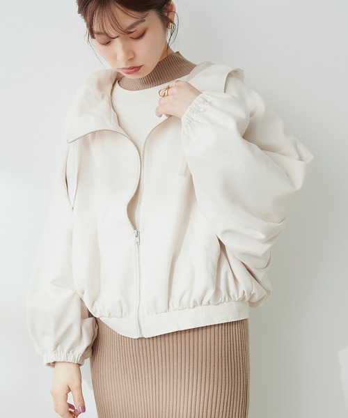 natural couture ジャケット ブルゾン フード付きショートマンパ 