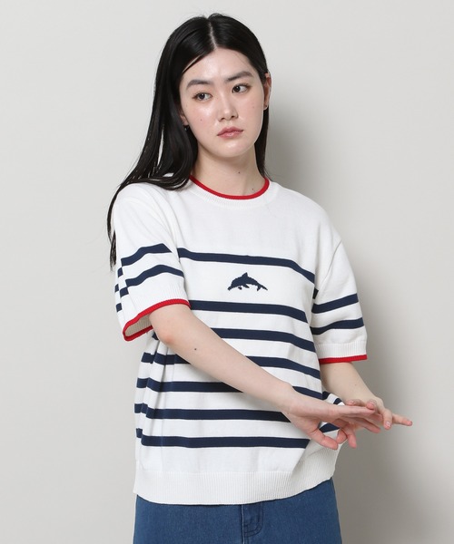 ニット セーター 「UNISEX」Wai Kei／イルカボーダーニットT レディース メンズ WaiKei ニット セーター 「UNISEX」Wai Kei／イルカボーダー