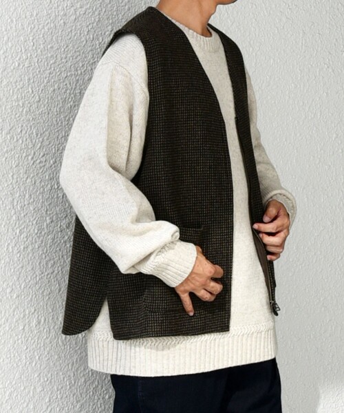 SHIPS any ベスト ジレ any: 「手洗い可能」リラックス ツイード